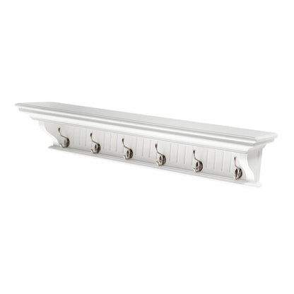 Six Hook 39" White Solid Wood Wall Mount Coat Rack HomeRoots