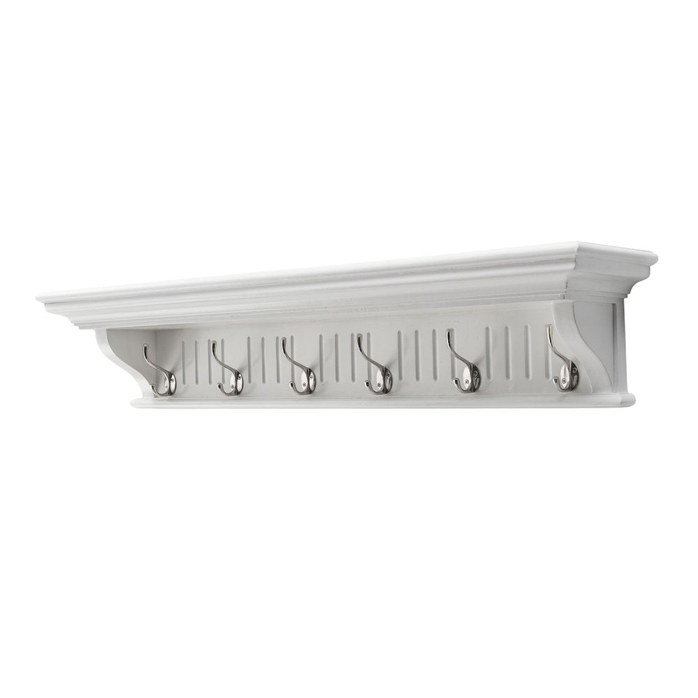 Six Hook 39" White Solid Wood Wall Mount Coat Rack HomeRoots