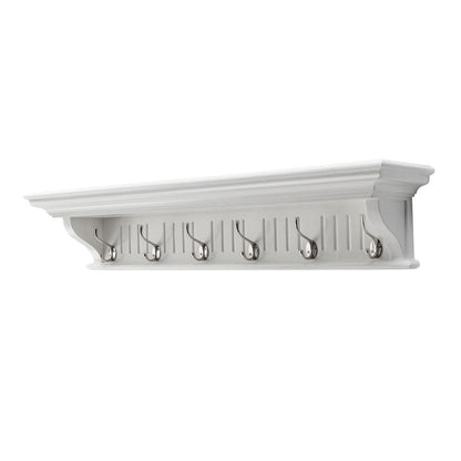 Six Hook 39" White Solid Wood Wall Mount Coat Rack HomeRoots
