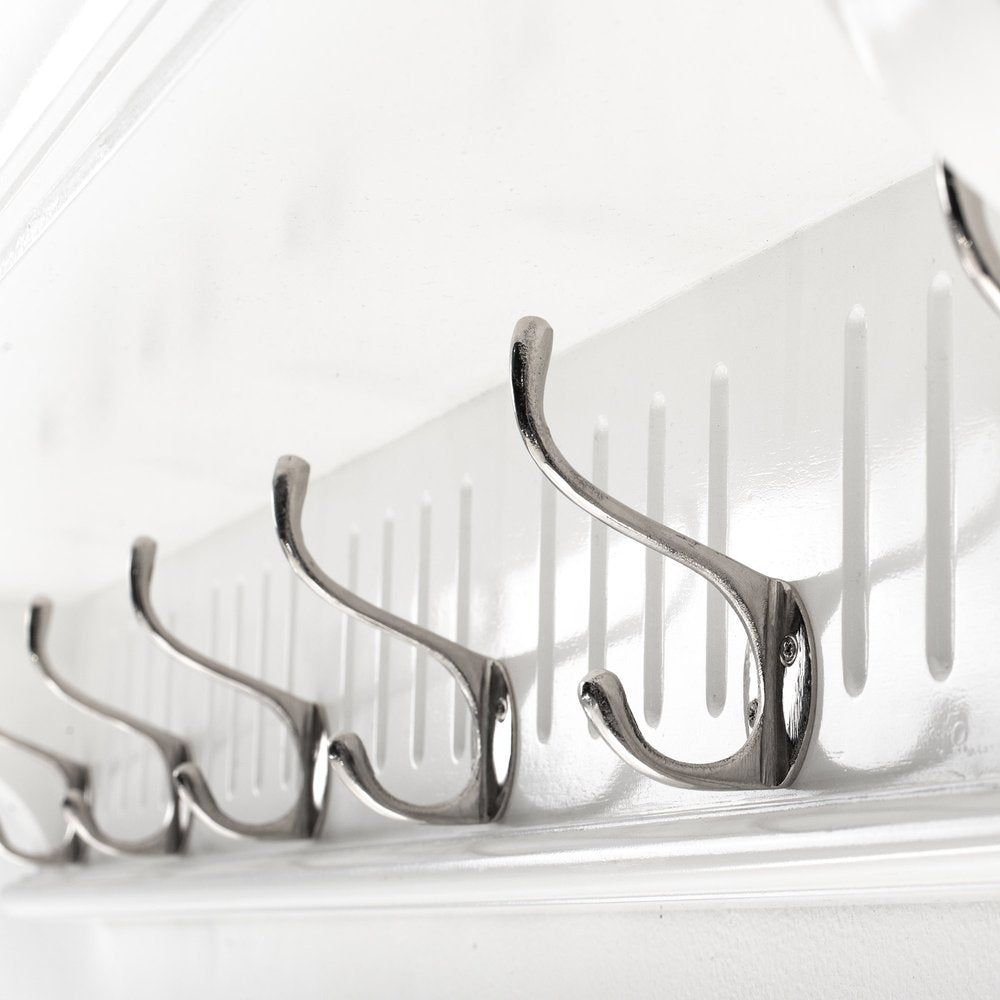 39" White Solid Wood Six Hook Wall Mount Coat Rack HomeRoots