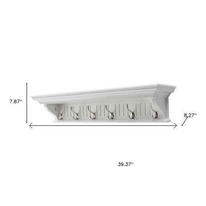 39" White Solid Wood Six Hook Wall Mount Coat Rack HomeRoots