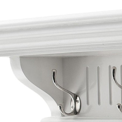 Six Hook 39" White Solid Wood Wall Mount Coat Rack HomeRoots