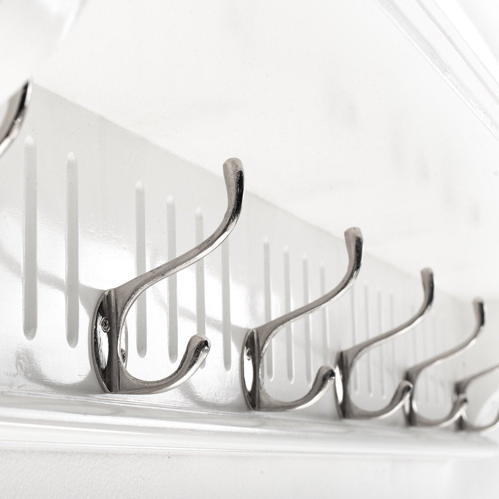 39" White Solid Wood Six Hook Wall Mount Coat Rack HomeRoots