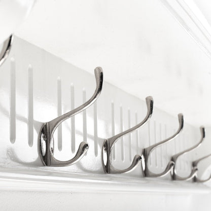 Six Hook 39" White Solid Wood Wall Mount Coat Rack HomeRoots
