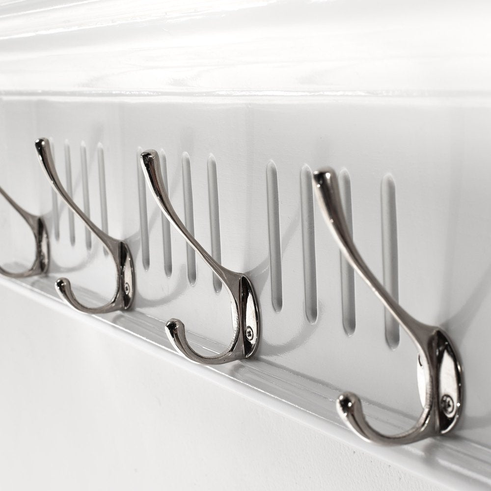 Four Hook 28" White Solid Wood Wall Mount Coat Rack HomeRoots