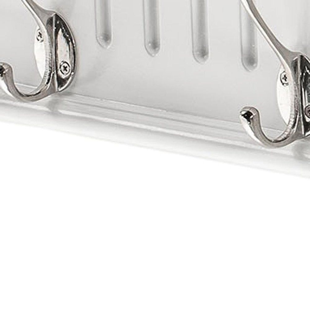 28" White Solid Wood Four Hook Wall Mount Coat Rack HomeRoots