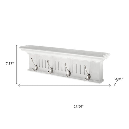 Four Hook 28" White Solid Wood Wall Mount Coat Rack HomeRoots
