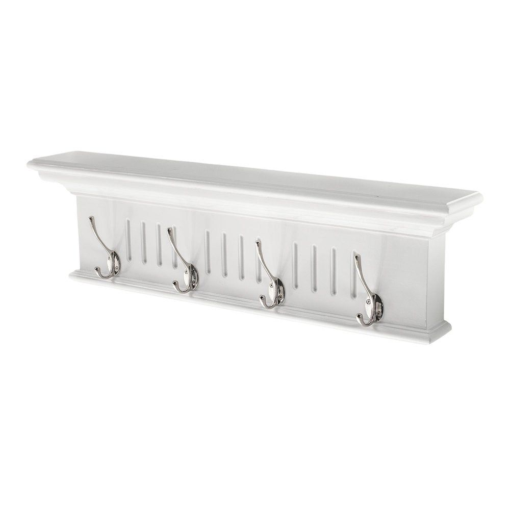 Four Hook 28" White Solid Wood Wall Mount Coat Rack HomeRoots