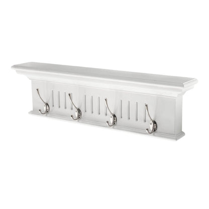 Four Hook 28" White Solid Wood Wall Mount Coat Rack HomeRoots