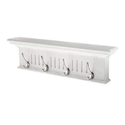 Four Hook 28" White Solid Wood Wall Mount Coat Rack