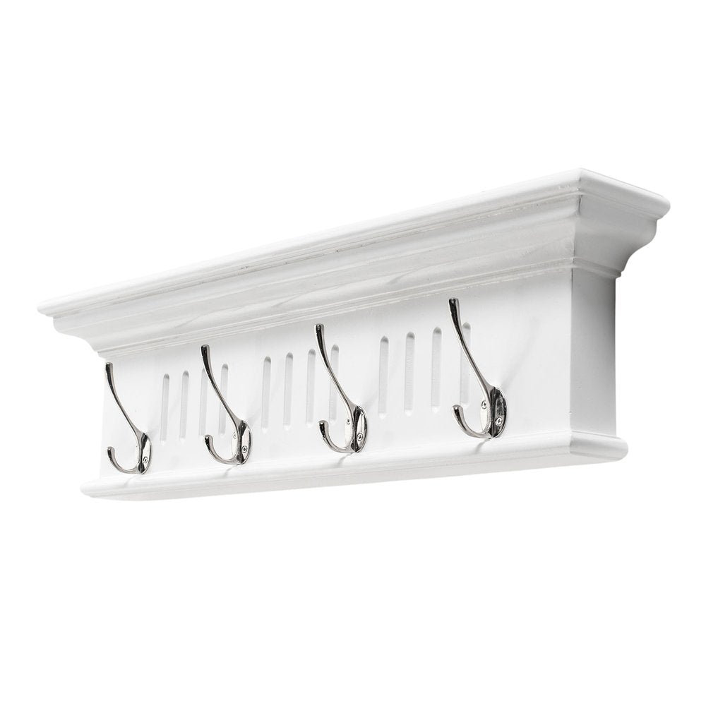 Four Hook 28" White Solid Wood Wall Mount Coat Rack HomeRoots