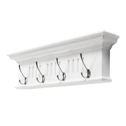 Four Hook 28" White Solid Wood Wall Mount Coat Rack HomeRoots