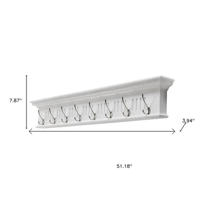 Eight Hook 51" White Solid Wood Wall Mount Coat Rack HomeRoots