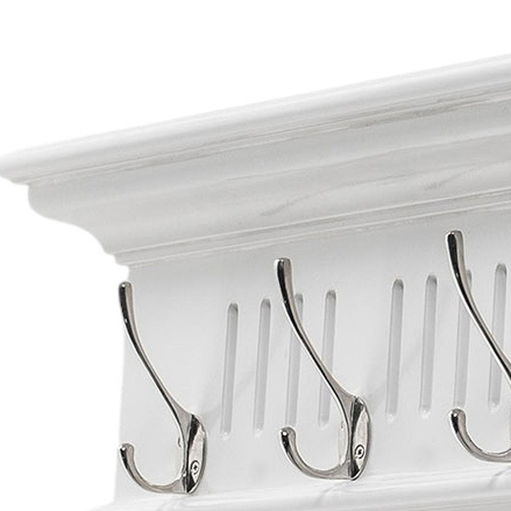 Eight Hook 51" White Solid Wood Wall Mount Coat Rack HomeRoots