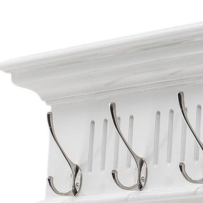 Eight Hook 51" White Solid Wood Wall Mount Coat Rack HomeRoots