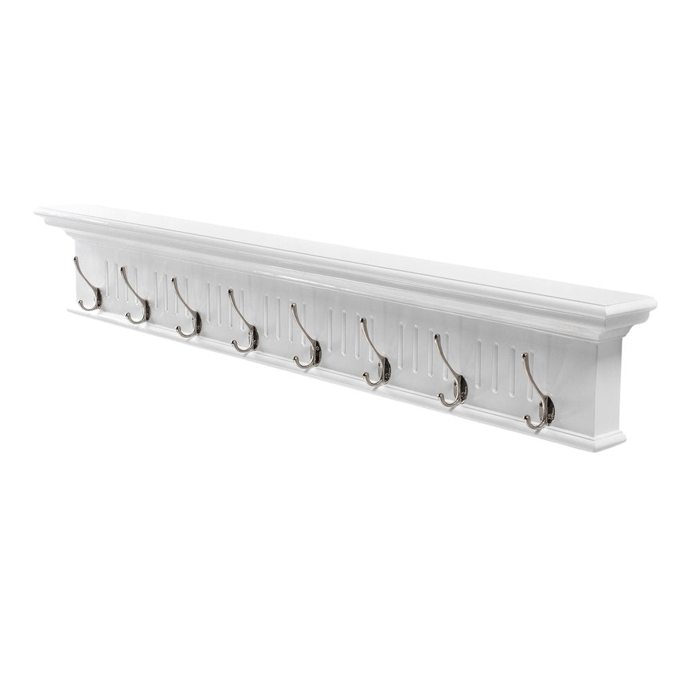 Eight Hook 51" White Solid Wood Wall Mount Coat Rack HomeRoots