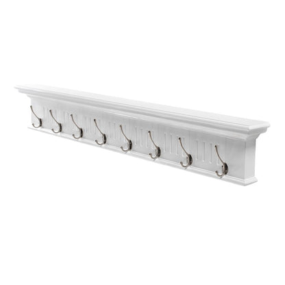 Eight Hook 51" White Solid Wood Wall Mount Coat Rack HomeRoots