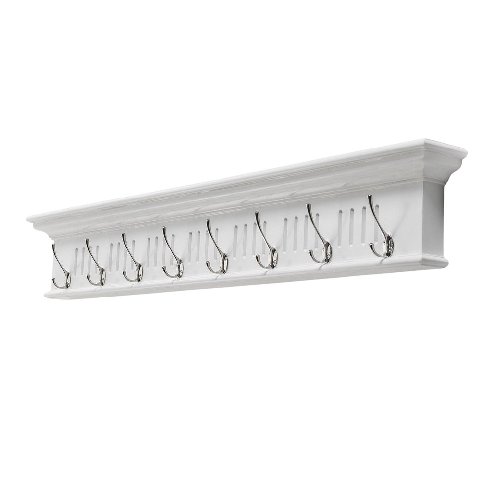 Eight Hook 51" White Solid Wood Wall Mount Coat Rack HomeRoots