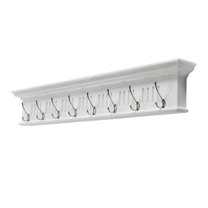 Eight Hook 51" White Solid Wood Wall Mount Coat Rack HomeRoots