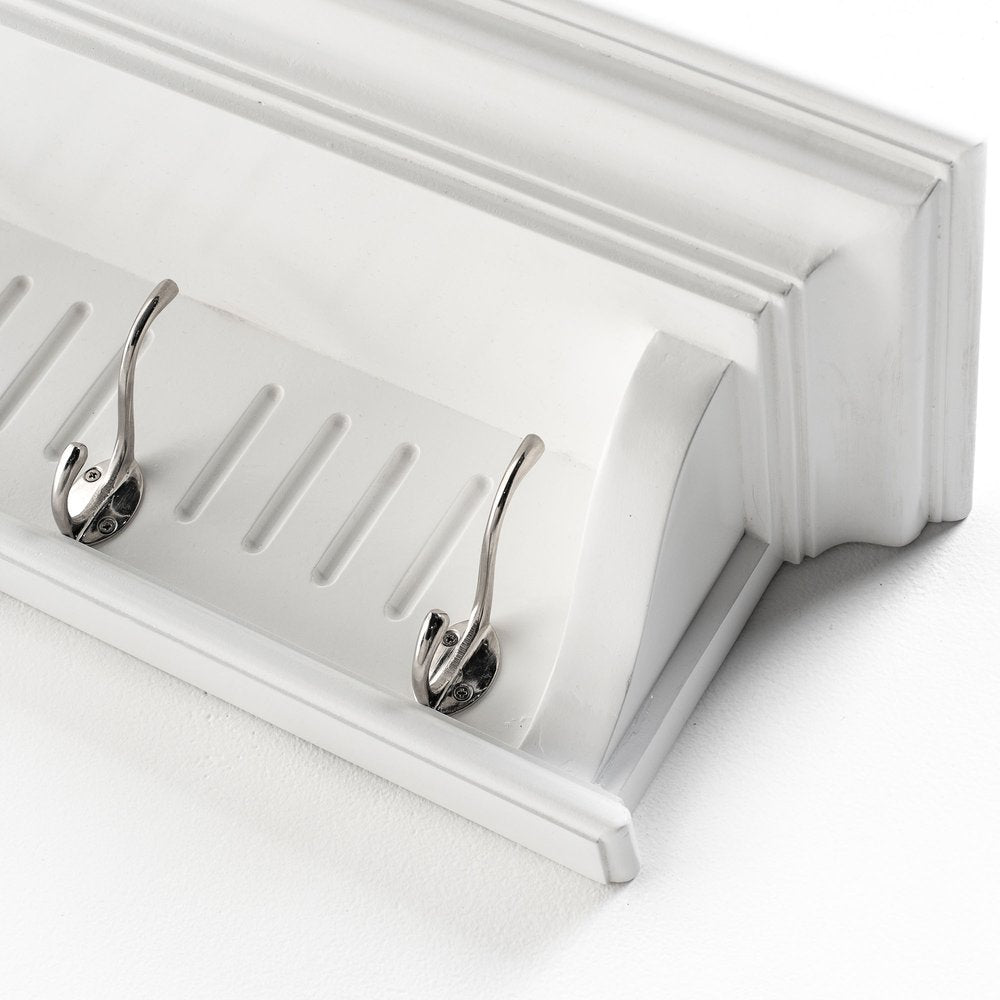 28" White Solid Wood Four Hook Wall Mount Coat Rack HomeRoots