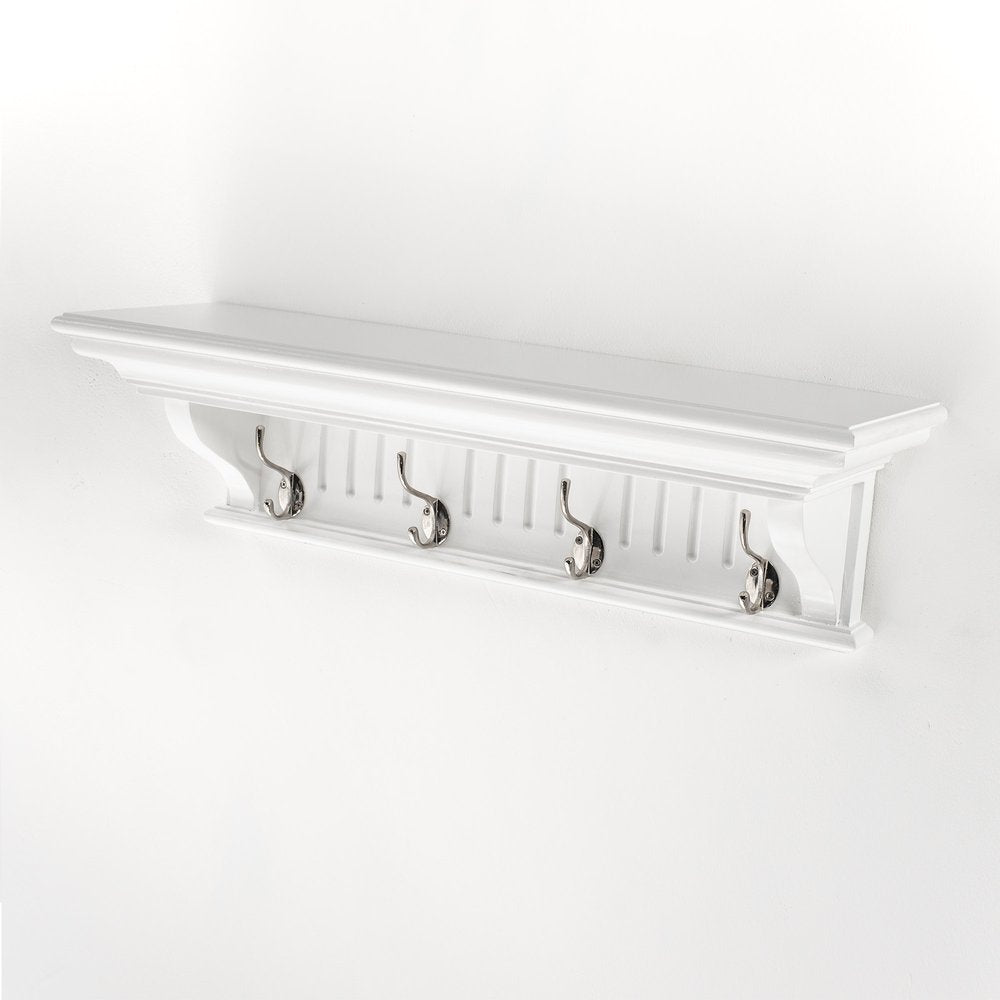 Four Hook 28" White Solid Wood Wall Mount Coat Rack HomeRoots