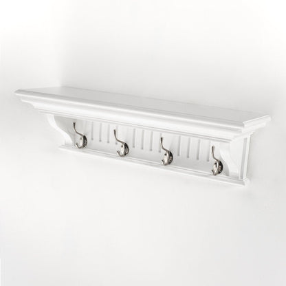 Four Hook 28" White Solid Wood Wall Mount Coat Rack HomeRoots