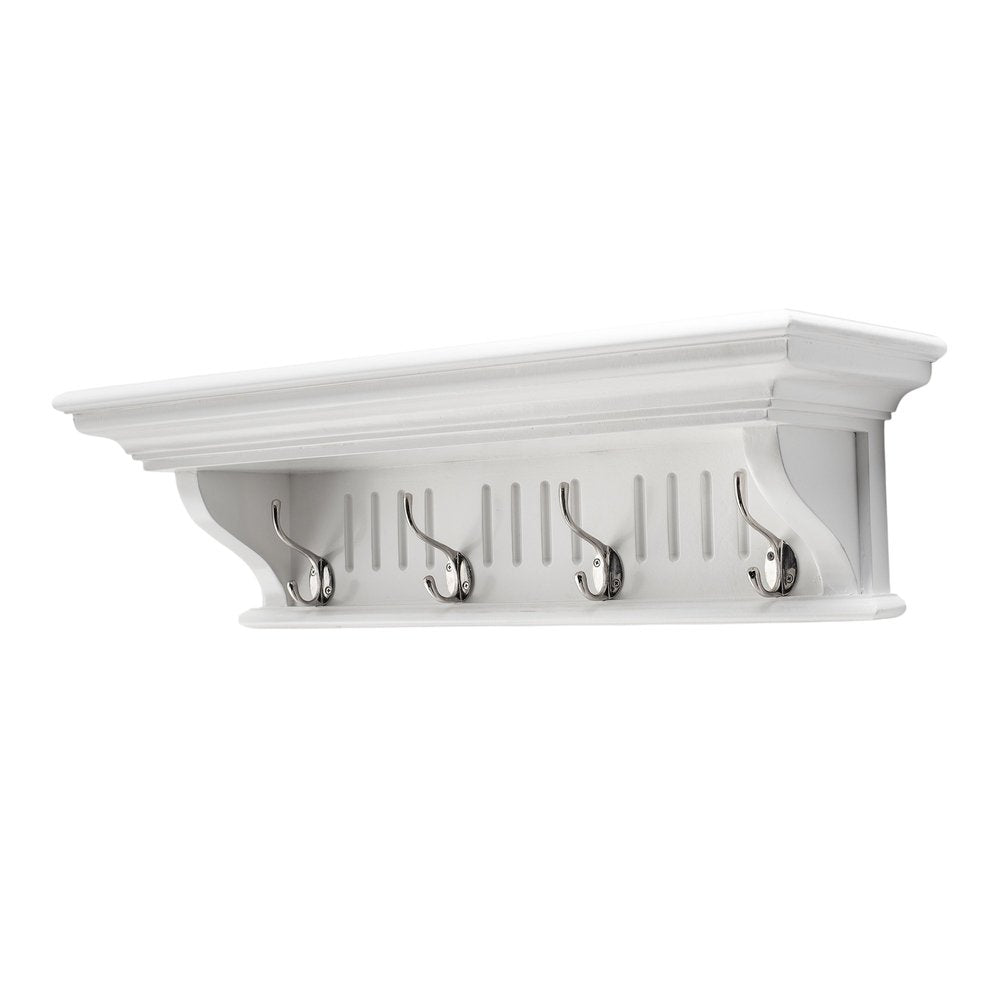 Four Hook 28" White Solid Wood Wall Mount Coat Rack HomeRoots