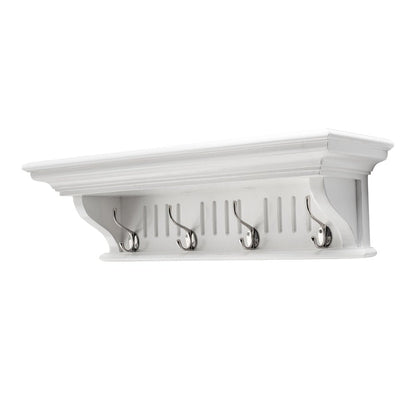 Four Hook 28" White Solid Wood Wall Mount Coat Rack HomeRoots