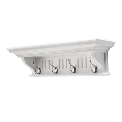 Four Hook 28" White Solid Wood Wall Mount Coat Rack