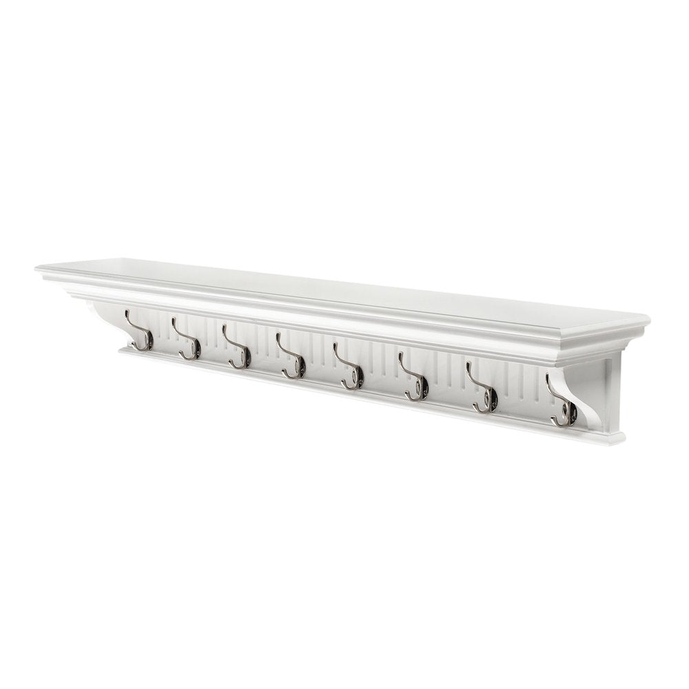 Eight Hook 51" White Solid Wood Wall Mount Coat Rack HomeRoots