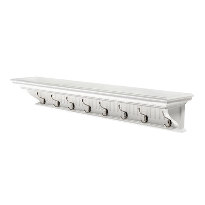 Eight Hook 51" White Solid Wood Wall Mount Coat Rack HomeRoots