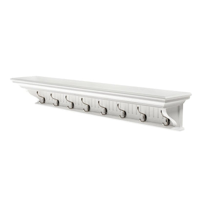 Eight Hook 51" White Solid Wood Wall Mount Coat Rack