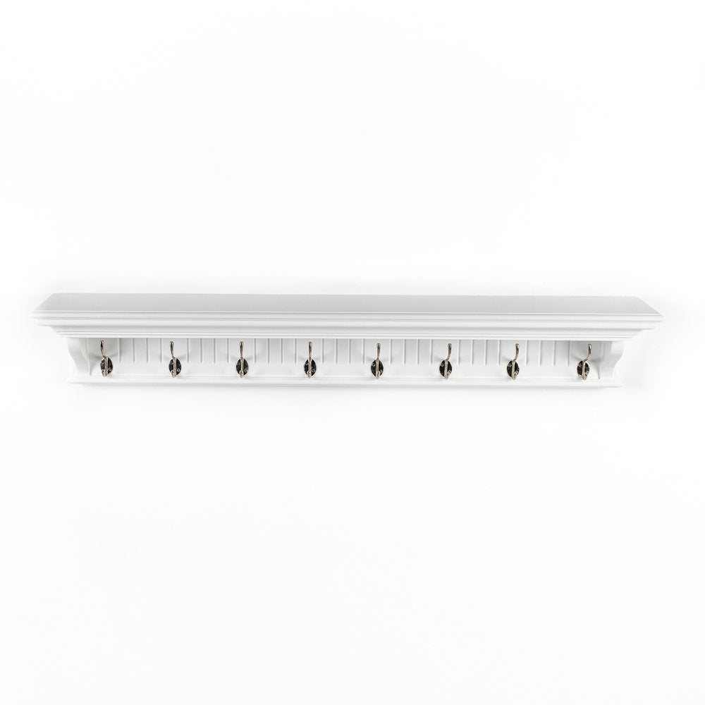 Eight Hook 51" White Solid Wood Wall Mount Coat Rack HomeRoots