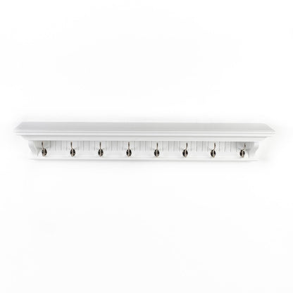 Eight Hook 51" White Solid Wood Wall Mount Coat Rack HomeRoots