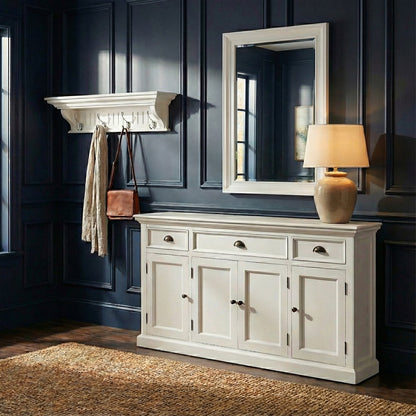 51" White Solid Wood Eight Hook Wall Mount Coat Rack HomeRoots