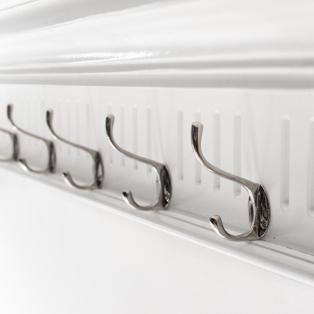 Eight Hook 51" White Solid Wood Wall Mount Coat Rack HomeRoots
