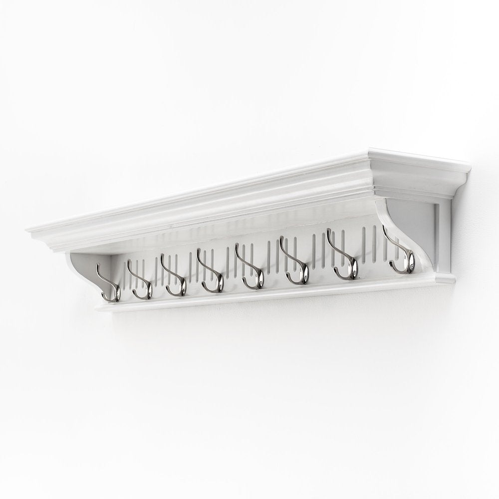 51" White Solid Wood Eight Hook Wall Mount Coat Rack HomeRoots