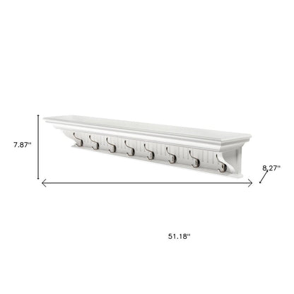 Eight Hook 51" White Solid Wood Wall Mount Coat Rack HomeRoots