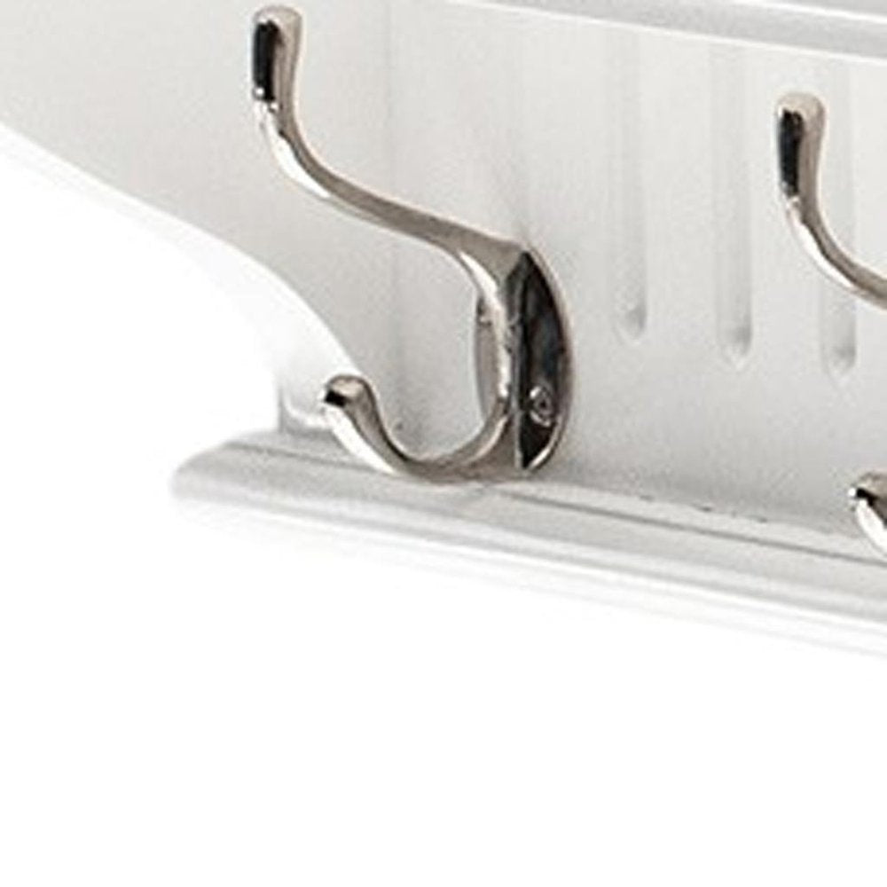 51" White Solid Wood Eight Hook Wall Mount Coat Rack HomeRoots