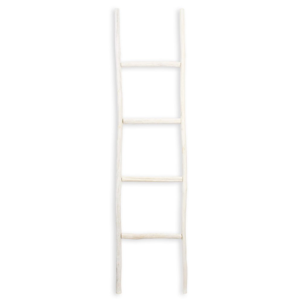 59" White Distressed Solid Wood Four Step Ladder Shelf — view 1