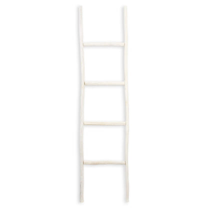 59" White Distressed Solid Wood Four Step Ladder Shelf