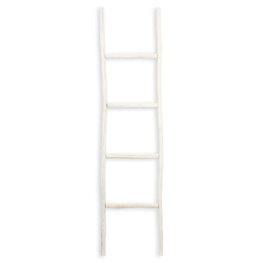 59" White Distressed Solid Wood Four Step Ladder Shelf