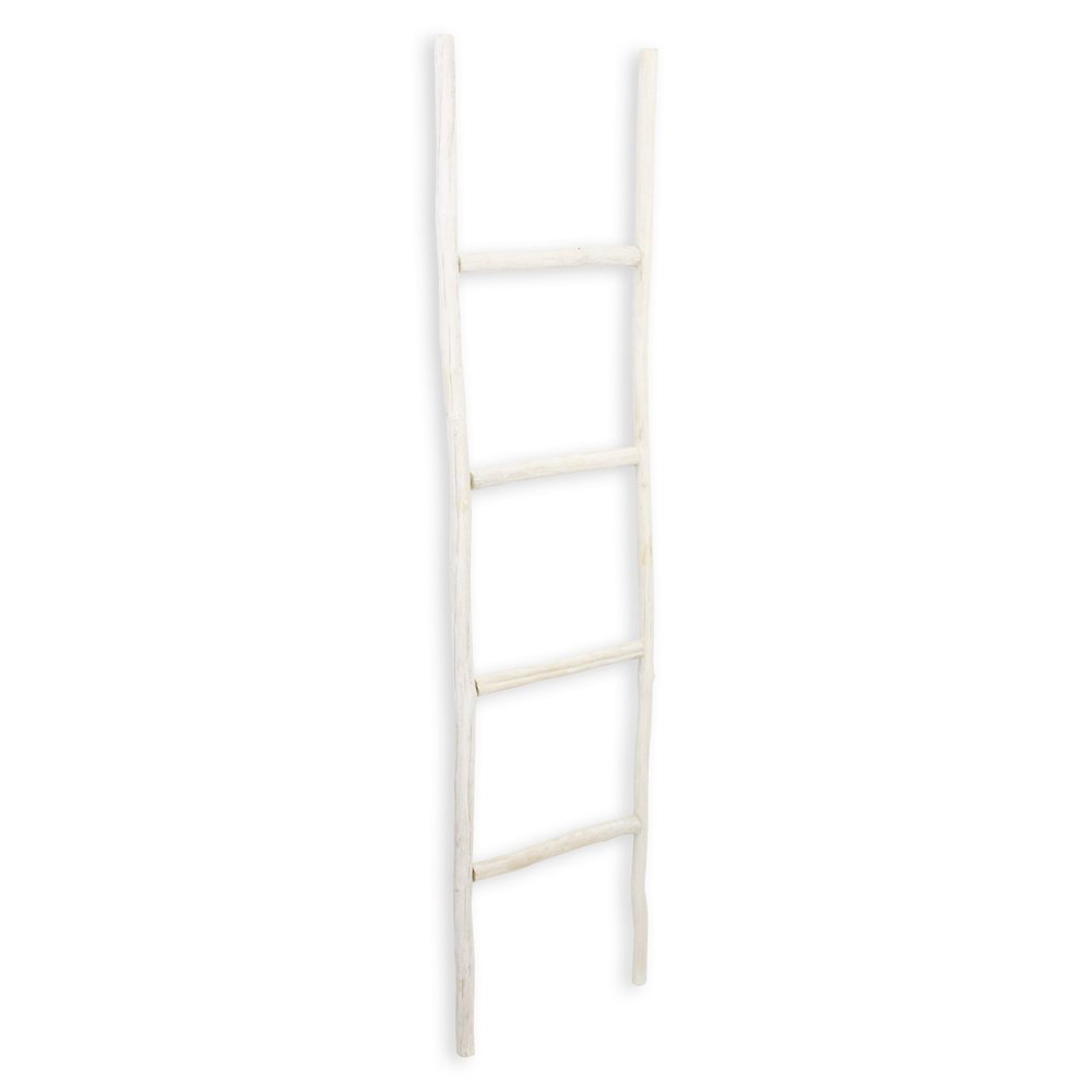 59" White Distressed Solid Wood Four Step Ladder Shelf — view 3