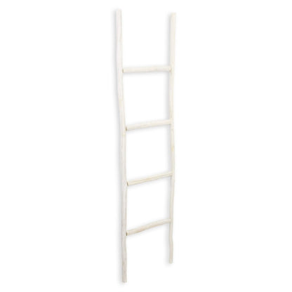 59" White Distressed Solid Wood Four Step Ladder Shelf