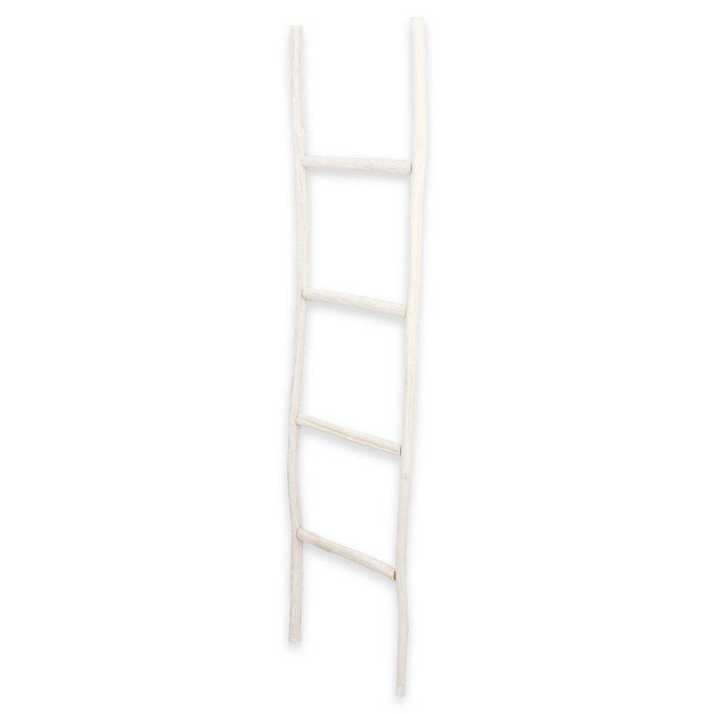 59" White Distressed Solid Wood Four Step Ladder Shelf — view 4