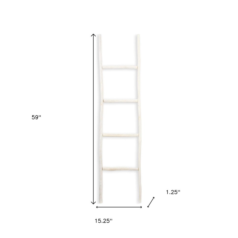59" White Distressed Solid Wood Four Step Ladder Shelf HomeRoots