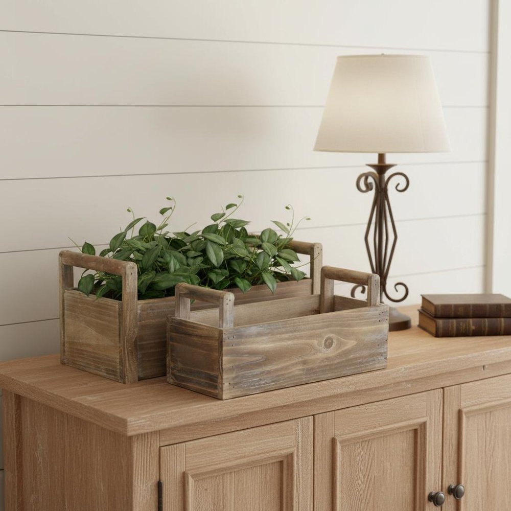 Set of Two Brown Wood 200 Ounce Rectangular Distressed Planter Boxes — view 11