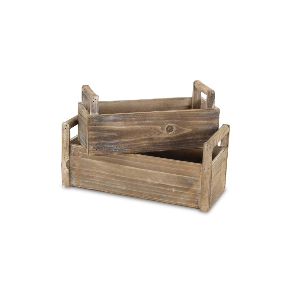 Set of Two Brown Wood 200 Ounce Rectangular Distressed Planter Boxes — view 1