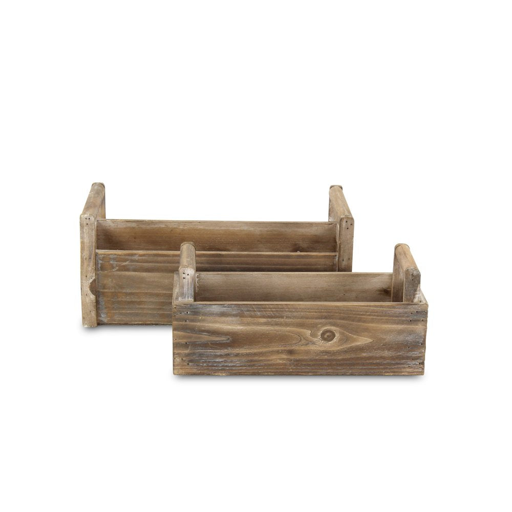 Set of Two Brown Wood 200 Ounce Rectangular Distressed Planter Boxes