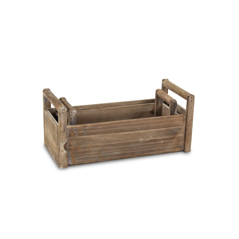 Set of Two Brown Wood 200 Ounce Rectangular Distressed Planter Boxes — view 3